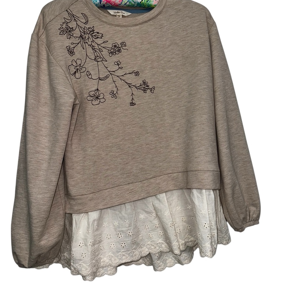 Floral Embroidered Kids Top - Beige
